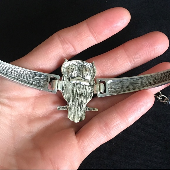 Faux White Turquoise Silver Tone Owl Bracelet - Picture 5 of 9
